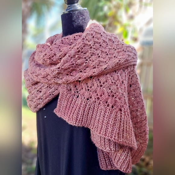 Hand Crafted OOAK Classic Exquisite Contemporary Wool Rosewood Knit Scarf - Picture 8 of 16